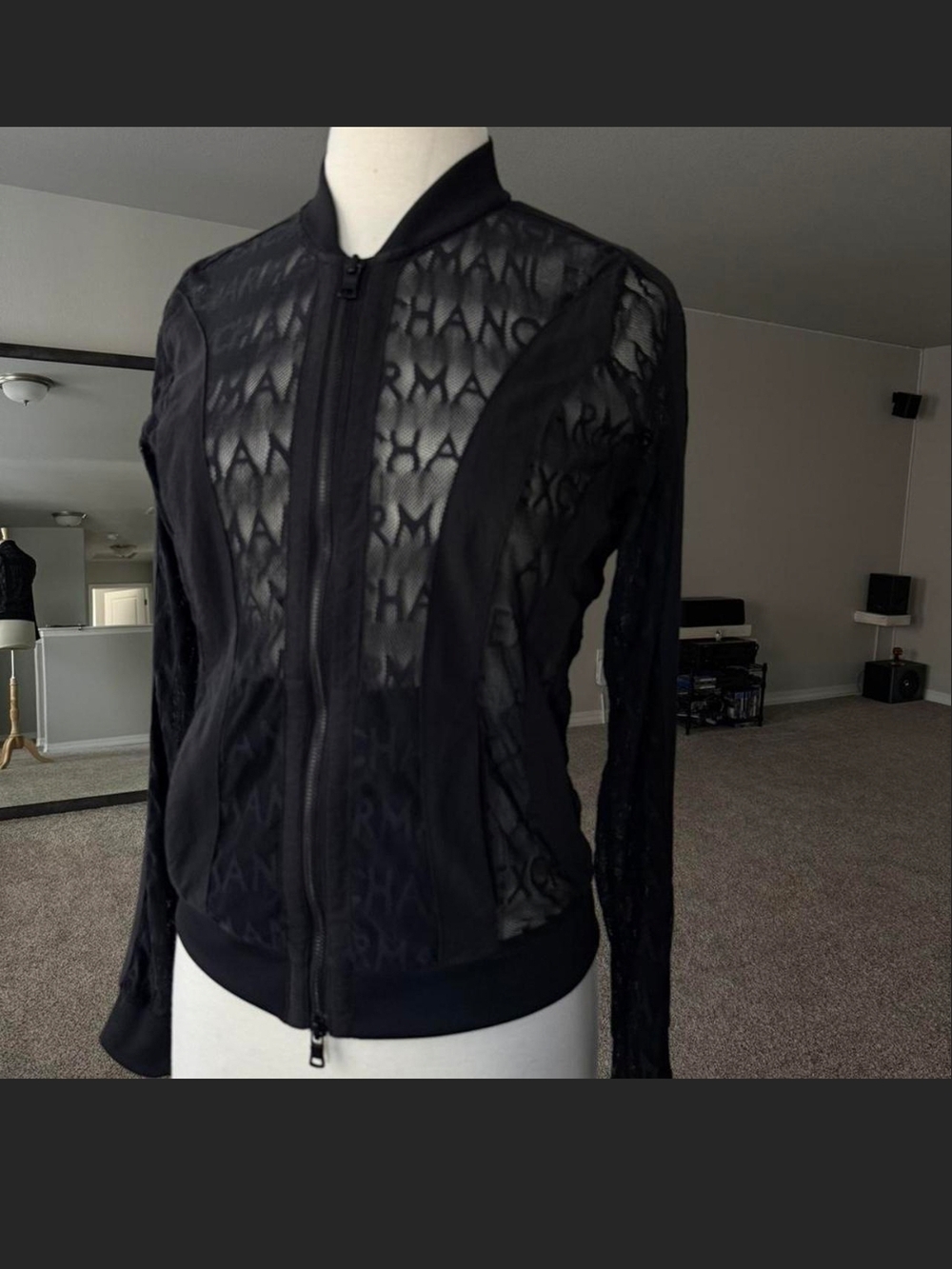 ARMANI Exchange Black Sheer Zip-Front Bomber Jacket. M